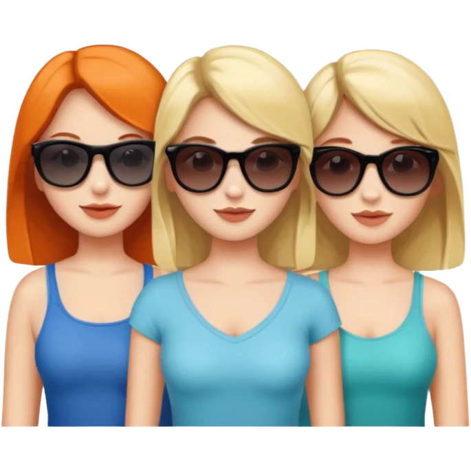 3 girls, friends, one in the middle with sunglasses  emoji