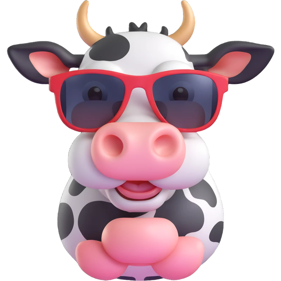 a cool cartoon style cow with big sunglasses emoji