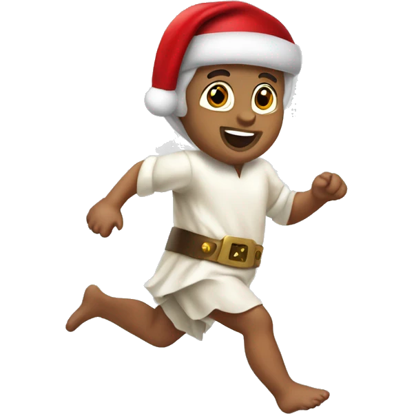 skipping sprint baby Jesus santa costume emoji