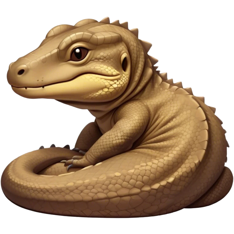 Meme-Worthy cute Sleeping Komodo Dragon Lizard Portrait Emoji, Head resting peacefully with a contented smile, showcasing a rugged, textured form and eyes gently closed in serene slumber, Simplified yet comically adorable features, highly detailed, glowing with a soft, drowsy glow, high shine, relaxed and utterly lovable, stylized with an air of playful laziness, bright and heartwarming, soft glowing outline, capturing the essence of a sleeping ancient guardian that feels destined to become the next viral icon of adorable rest! emoji