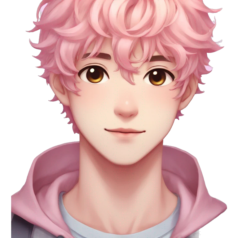 Gorgeous colorful shiny pastel anime style shojo man with blushing face and butterflies aesthetic and pretty hair trending style emoji