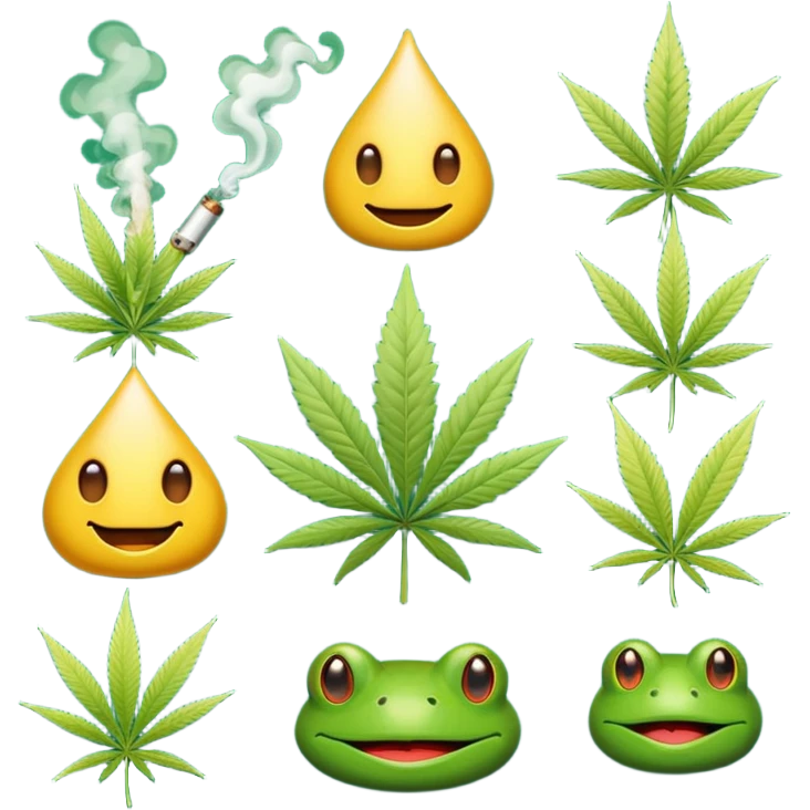 fait moi un pack demojis De fumeur pas avec les emojis de base mais des inventé type tete de beuh feuille de pepe grenouille sous weed lsd etc.. emoji