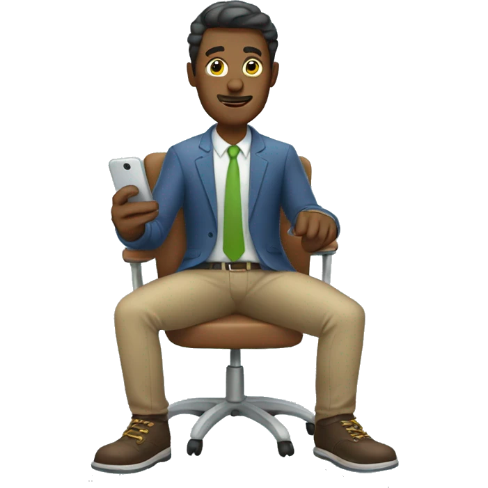 Man sitting on chair with phone emoji