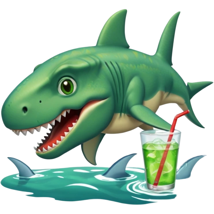 Dinosaur swimming with shark drinking soda emoji