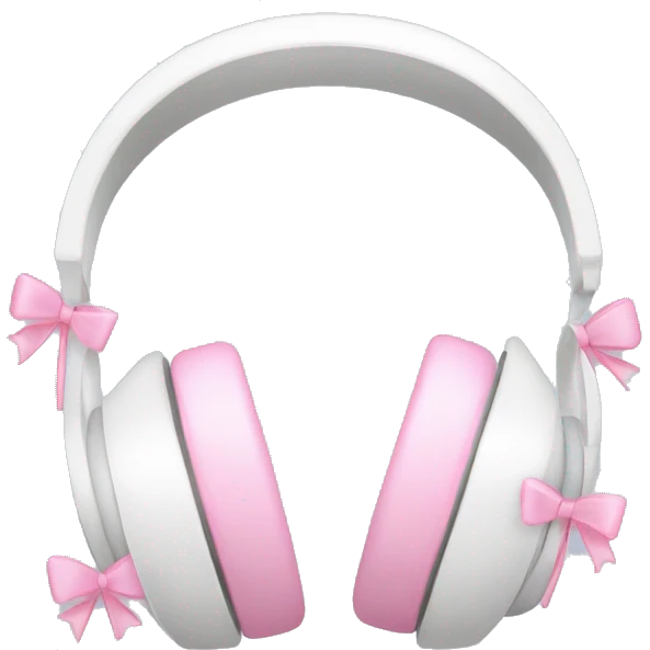 white headphones with baby pink bows emoji