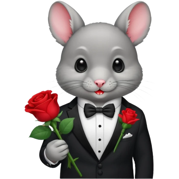 Chinchilla in a tuxedo holding a flower in its mouth emoji