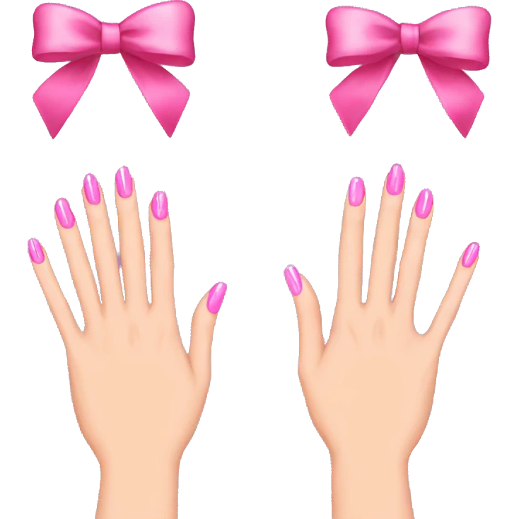 hands with pink nails and a bow ring emoji