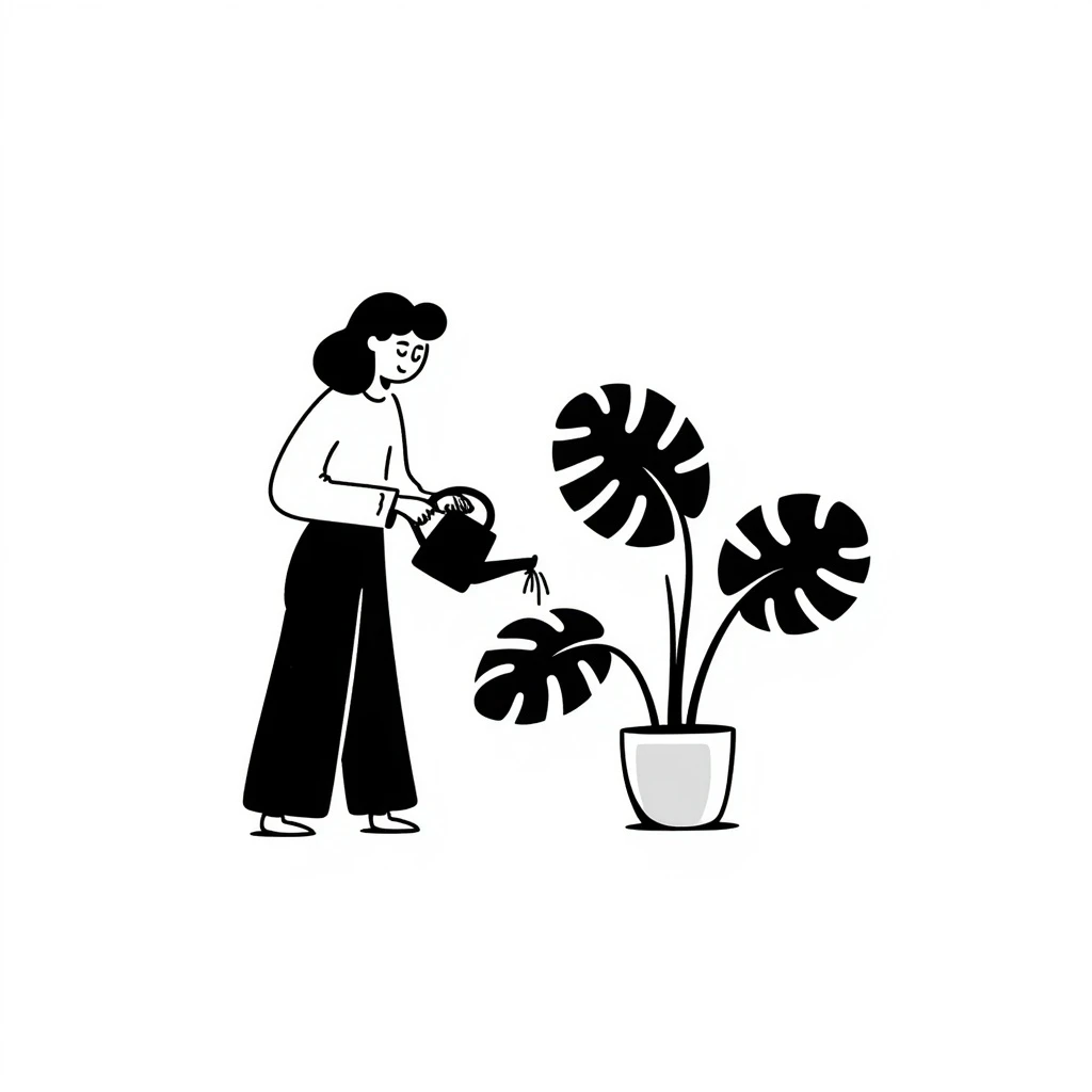 woman watering her monstera plant emoji