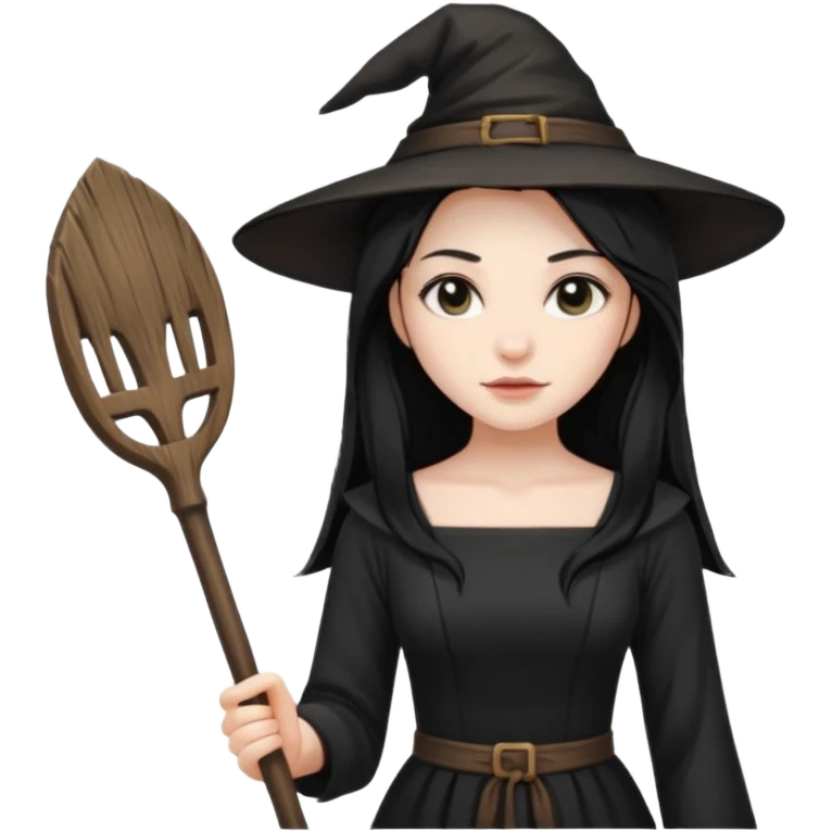 Девушка ведьма с старой метлой emoji