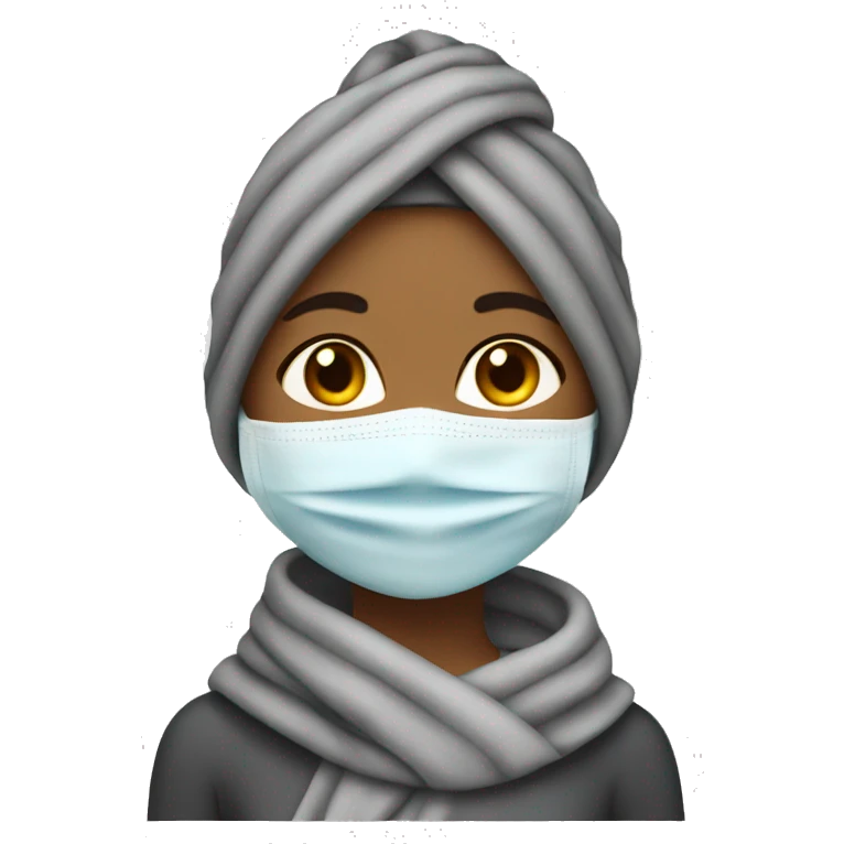 Girl with a towel on head and a face mask emoji