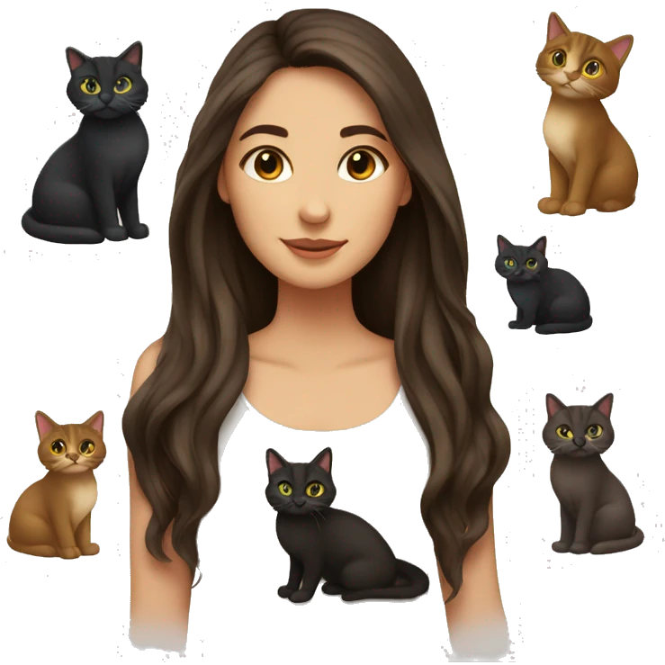 Two long hair brunettes with two cats around  emoji