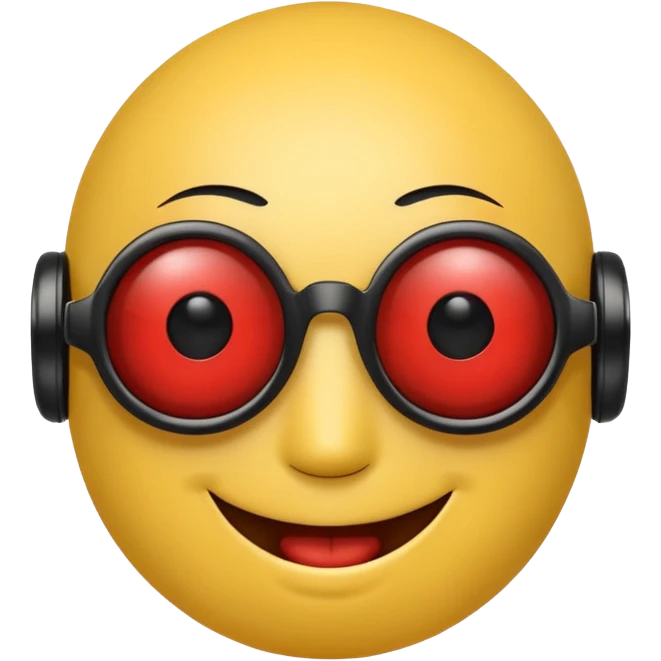 Yellow smiley face head with black sunglasses one of the eyes is a red robot eye  emoji