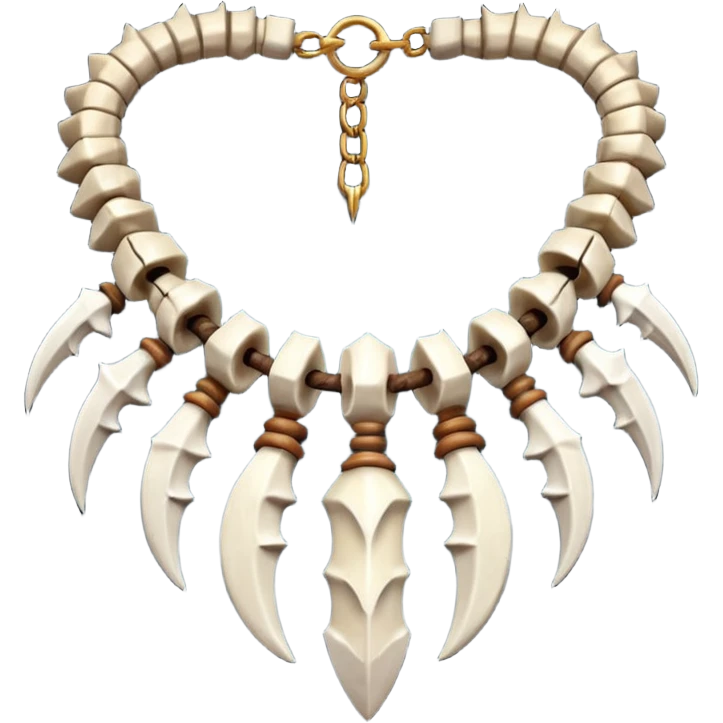 barbarian necklace object icon, necklace made of bones and fangs, rugged tribal jewelry, 3D cartoon, mobile game icon style, centered, clean background, no text, no watermark emoji