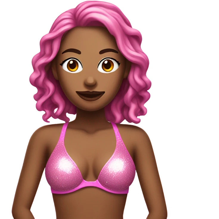 Woman wearing pink bikini glittery with white dripping paint   emoji