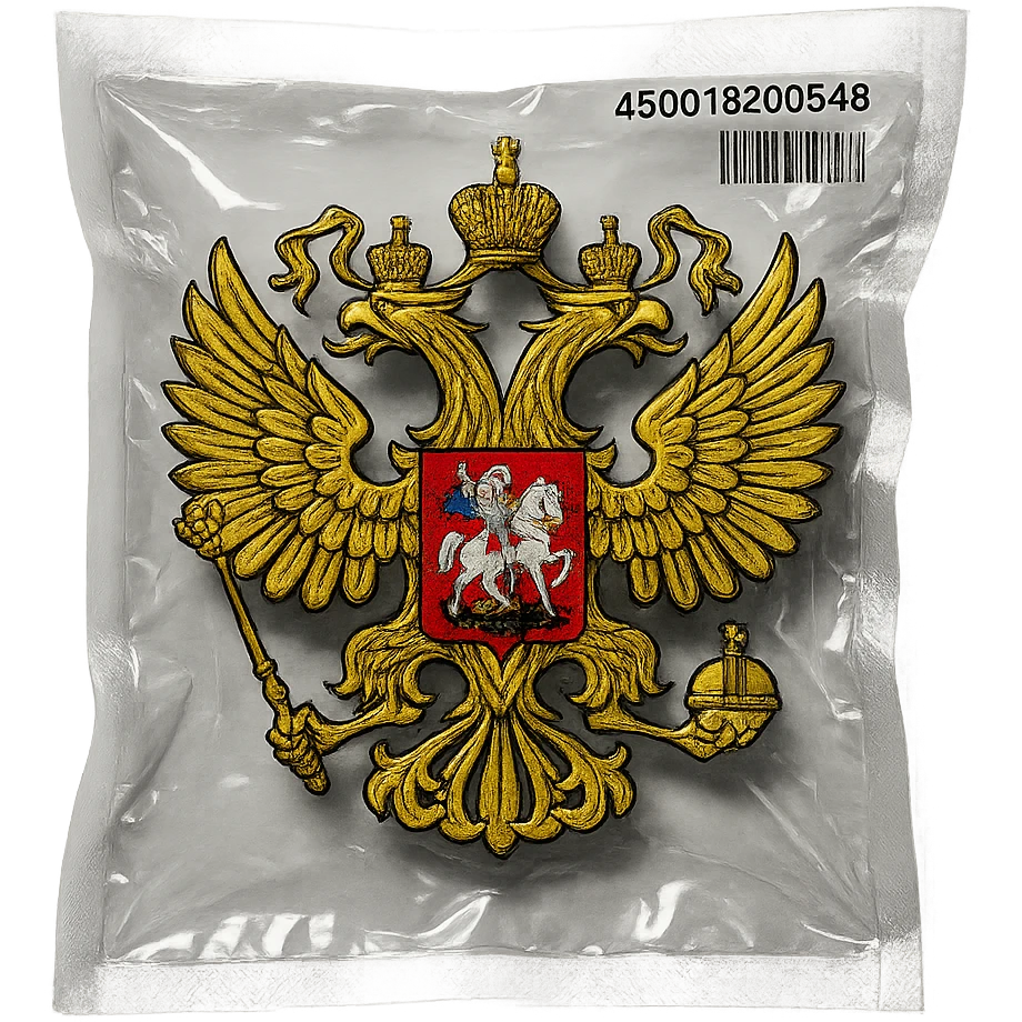 classic Russian coat of arms, double-headed eagle holding scepter and orb, shield with Saint George, glossy emoji