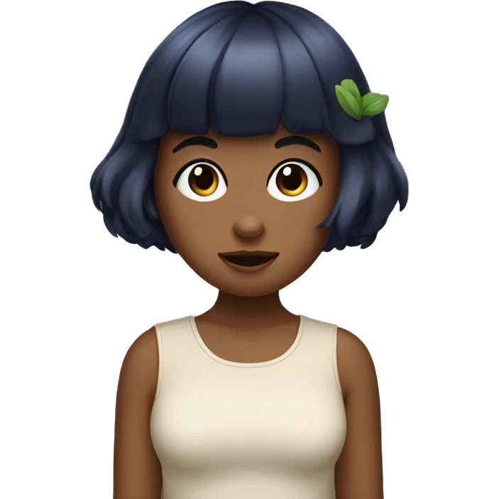 tan girl with short black bangs eating blueberries emoji