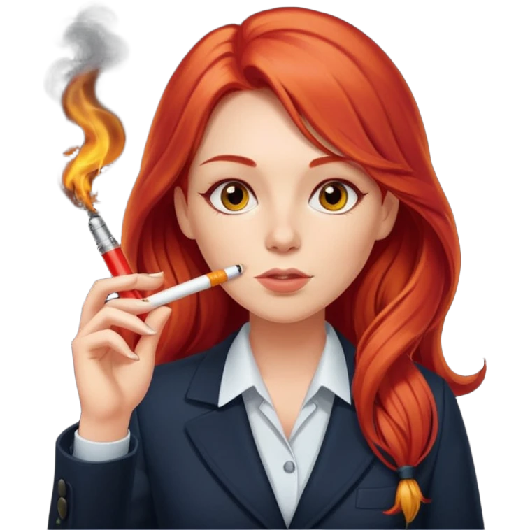 long hair red head office girl, smoking electric ciggarette emoji