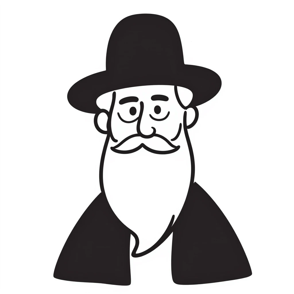 hand-drawn doodle of a Jewish rabbi with beard and hat, simple lines emoji