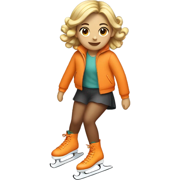 Girl figureskating with flower tights and orange jacket emoji