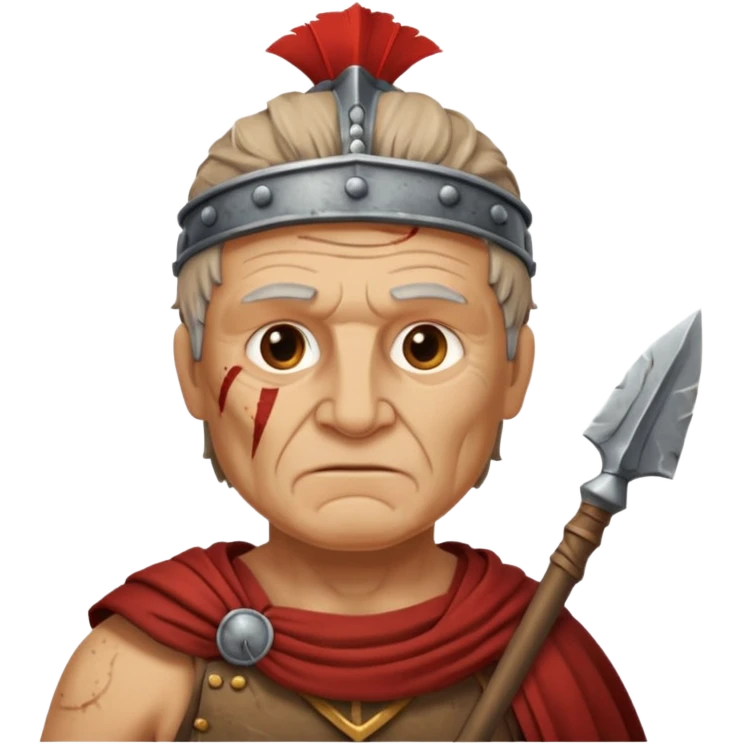 A seasoned Roman veteran with scarred armor, serious expression, gripping his spear.
 emoji