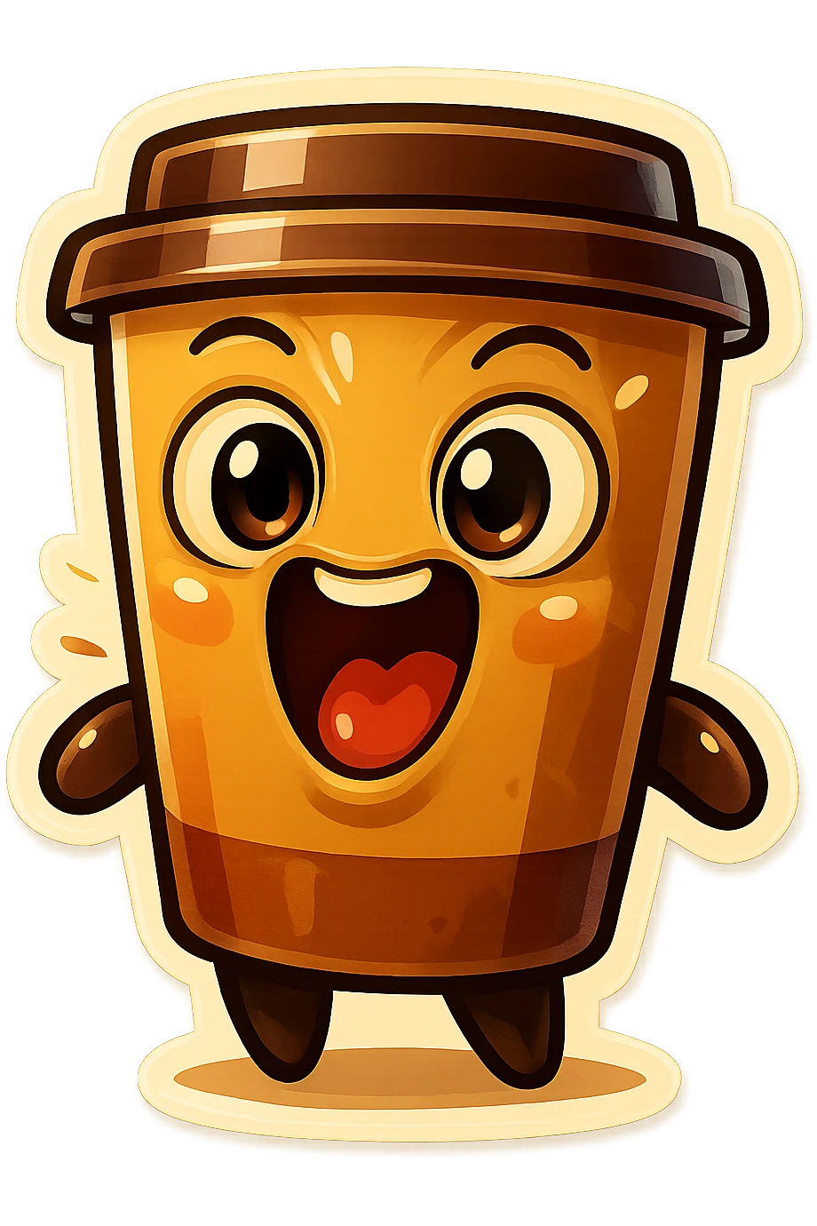 Tall coffee cup, wild, over the top, excited, big eyes, big mouth emoji