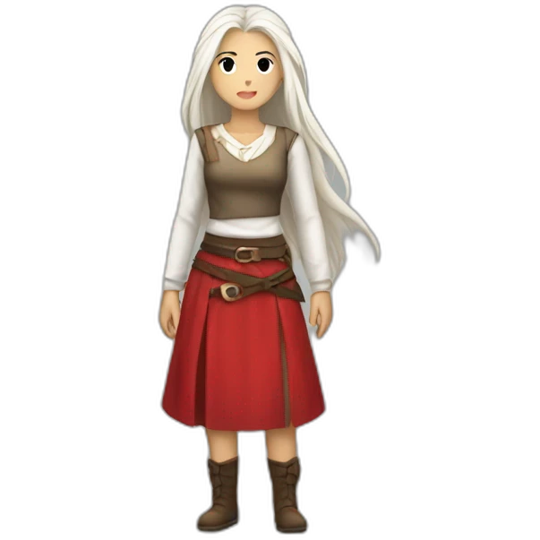 rpg-girl-with-long-straight white-hair and red skirt emoji