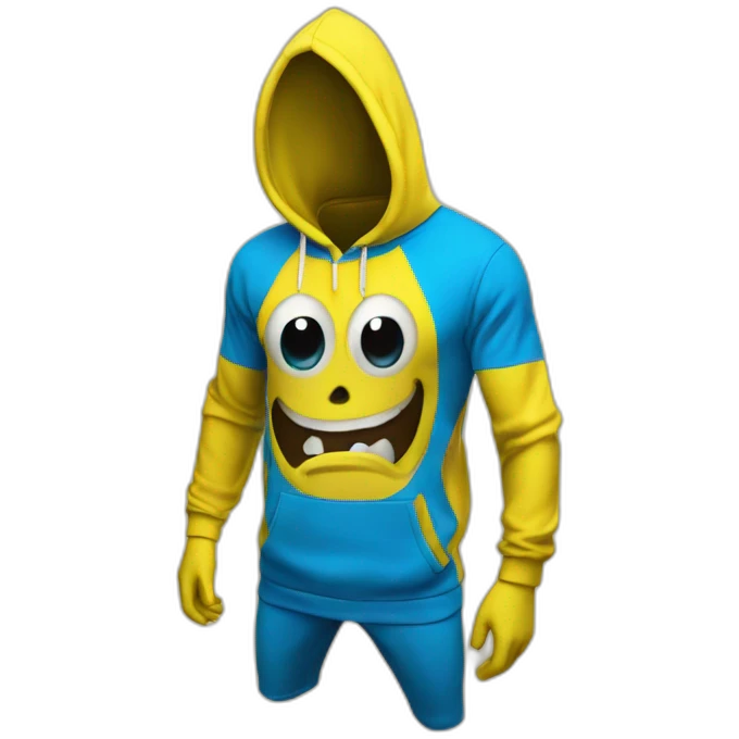 banana dominus hoodie, yellow with blue scary eyes emoji