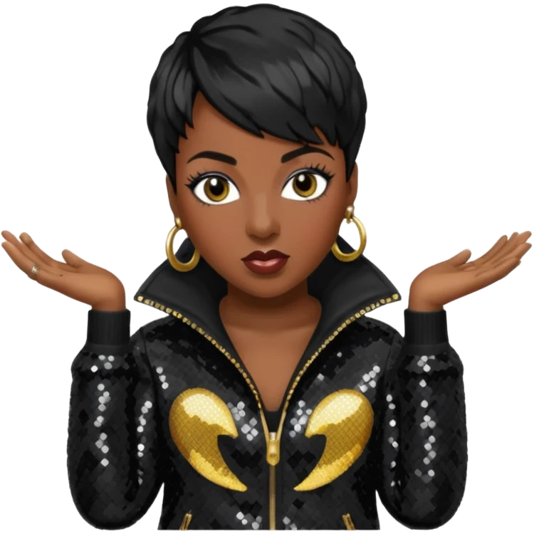Missy Elliott with short black hair, black sequin outfit emoji