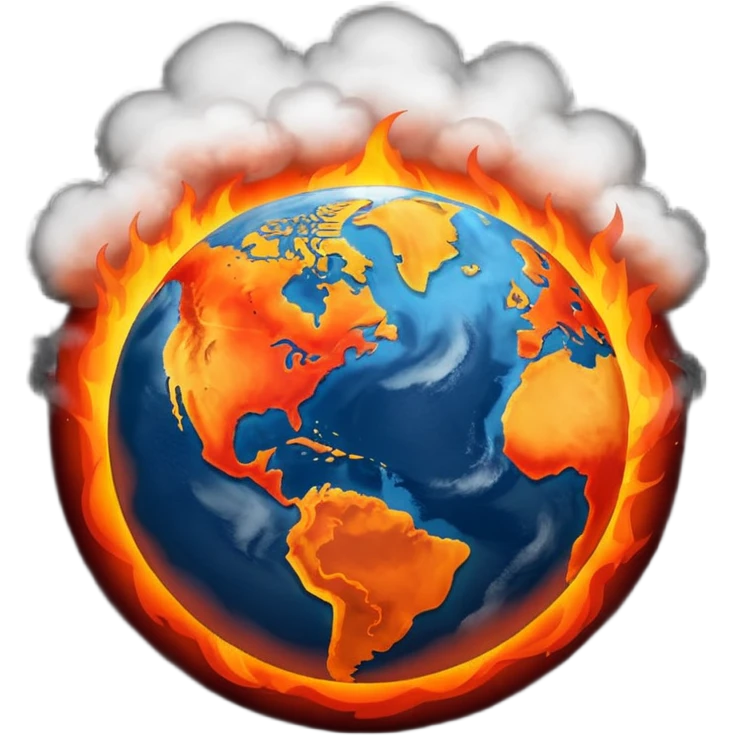 Earth on fire, unveiled by dark smoke cloud.  emoji