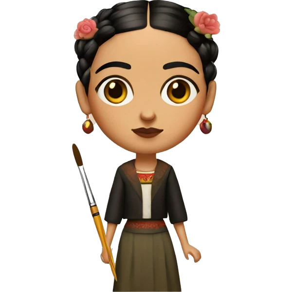 full body frida kahlo unibrow kid with paintbrush emoji