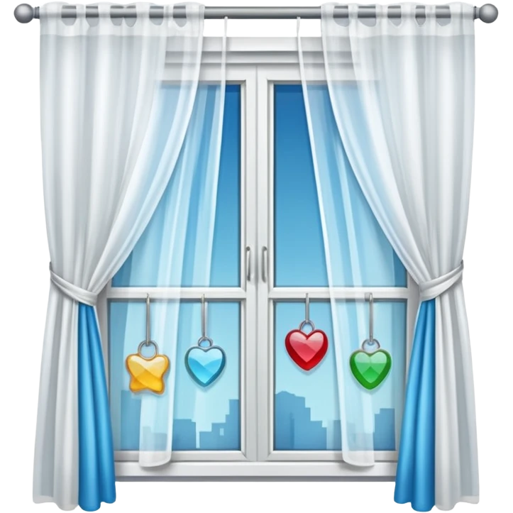 Window with hanging things+ curtain, Apartment Windows. emoji