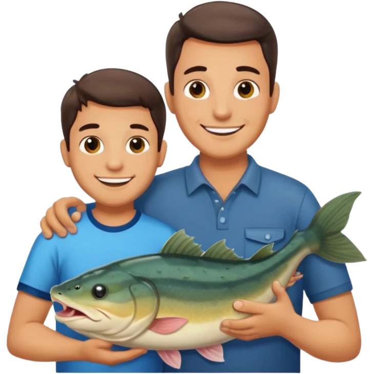 Father and son happy after catching a catfish emoji
