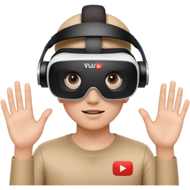 A person wearing a VR headset with the white YouTube play button logo on it emoji