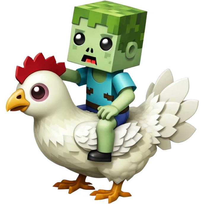 small square-shaped Minecraft baby zombie riding a tiny white chicken emoji