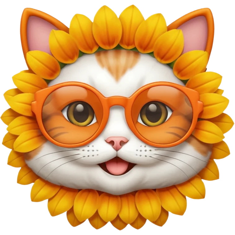Cute cartoon cat with Sunflower glasses on emoji