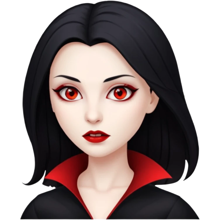 A woman vampire, pale skin, red eyes and black straight hair. emoji
