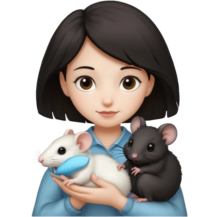Девочка с двумя крысами на руках белой и чёрной emoji