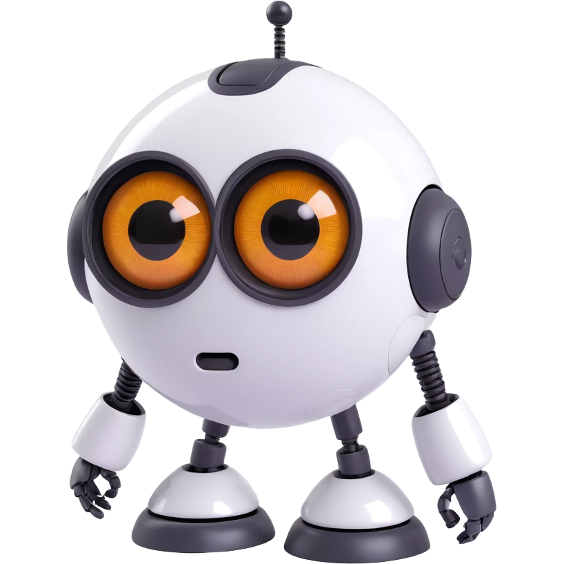 Friendly robot with big expressive eyes — round head, glossy finish, slightly clumsy but charming, cute (think Wall-E meets Baymax). emoji