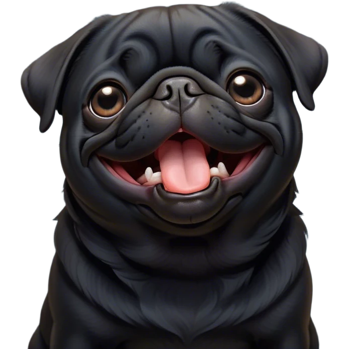 Cinematic Cute Yawning Black Pug Portrait Emoji, Head tilted slightly with a dramatic, wide-open yawn, showcasing a smooth black coat with a velvety texture, floppy ears slightly drooping, round dark eyes barely open in drowsy contentment, Simplified yet irresistibly adorable features, highly detailed, glowing with a soft, cozy glow, high shine, relaxed yet expressive, stylized with a touch of whimsy, bright and endearing, soft glowing outline, capturing the essence of a sleepy yet affectionate companion, so drowsy it feels like it could stretch out of the screen and curl up for a nap! emoji