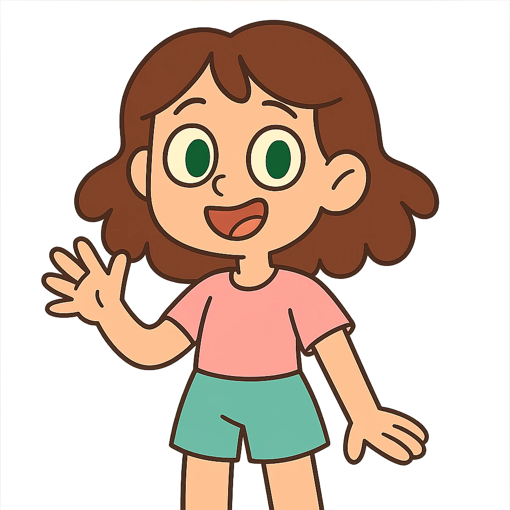 pastel toon style girl with green eyes and slightly wavy brown hair emoji