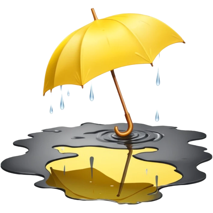 Yellow closed umbrella in puddle reflection, Lost Umbrella. emoji