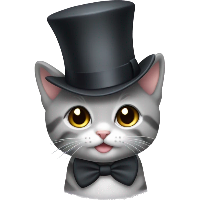 Cute grey kitten wearing a top hat emoji