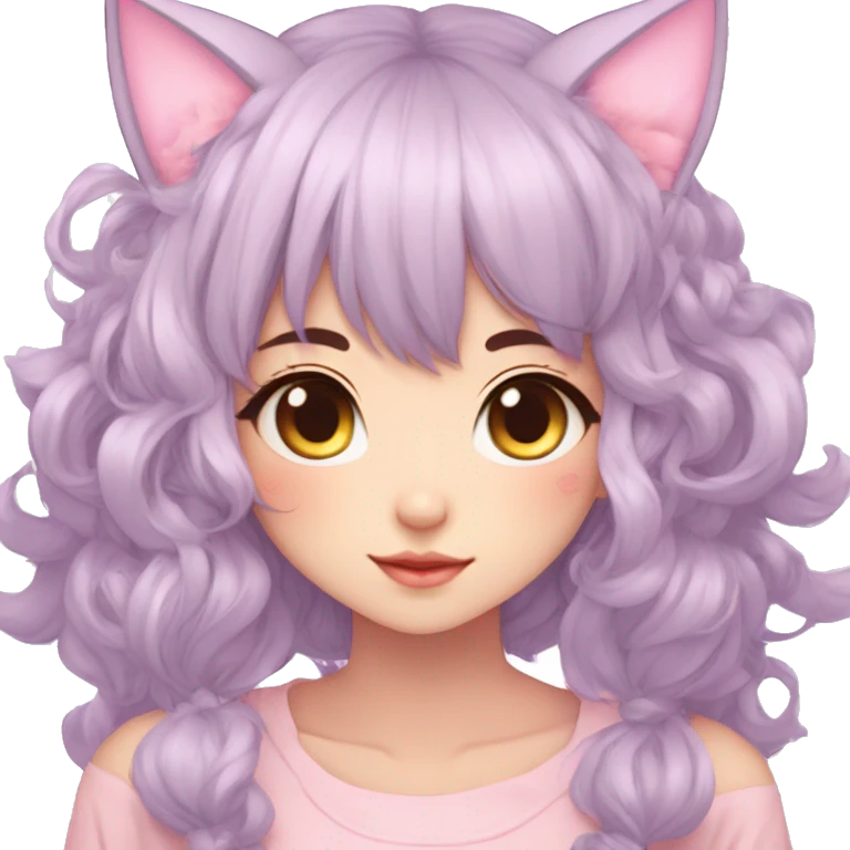 Gorgeous pastel anime girl with blushing face and hair garnitures and pretty hair and cat ears aesthetic trending style emoji