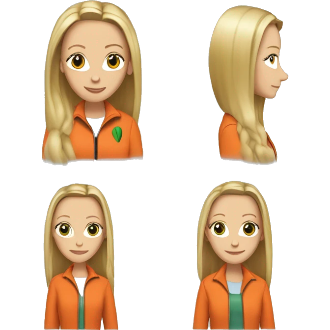 Phoebe Buffay from Friends with green eyes wearing an orange jacket emoji