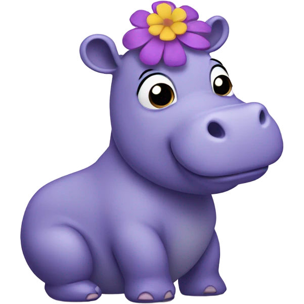 purple hippo with a flower on her head and in a dress emoji
