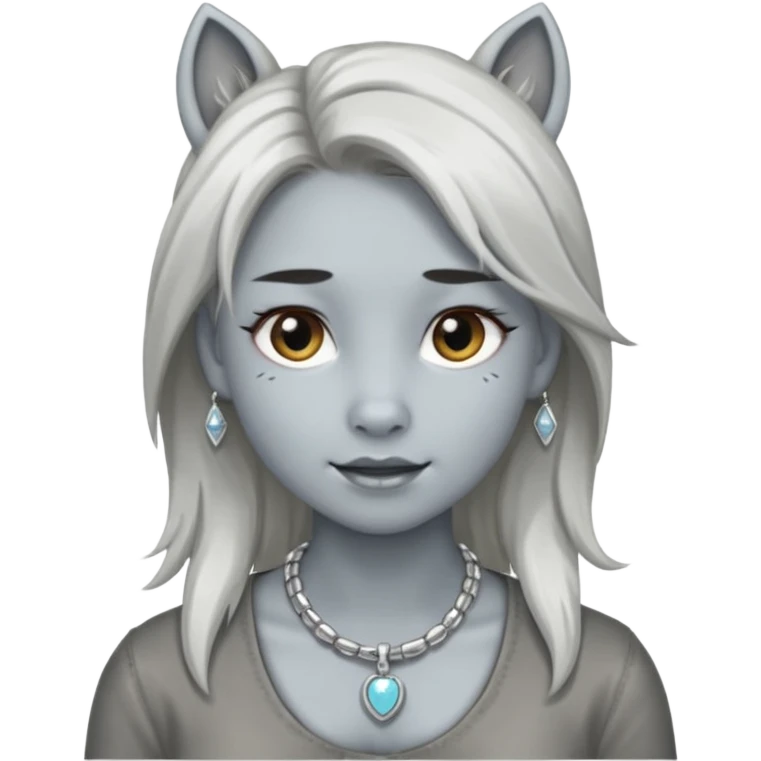 Female with Silver Necklace, grey skin,pony hair, more bright silver,highlight necklace, different expressions. emoji