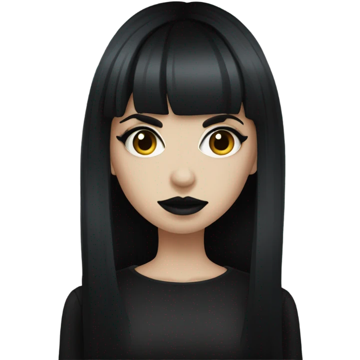 one single goth women, dark hair, long hair, short bangs, dark makeup, gothic emoji