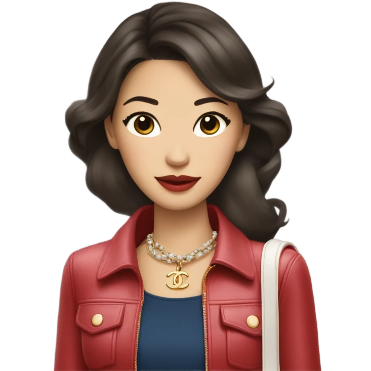 Brunette Chanel Asian Girl with Birkin bag and Chanel necklace emoji