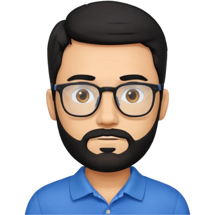 A tanned bearded man with black hair wearing glasses and a blue polo emoji