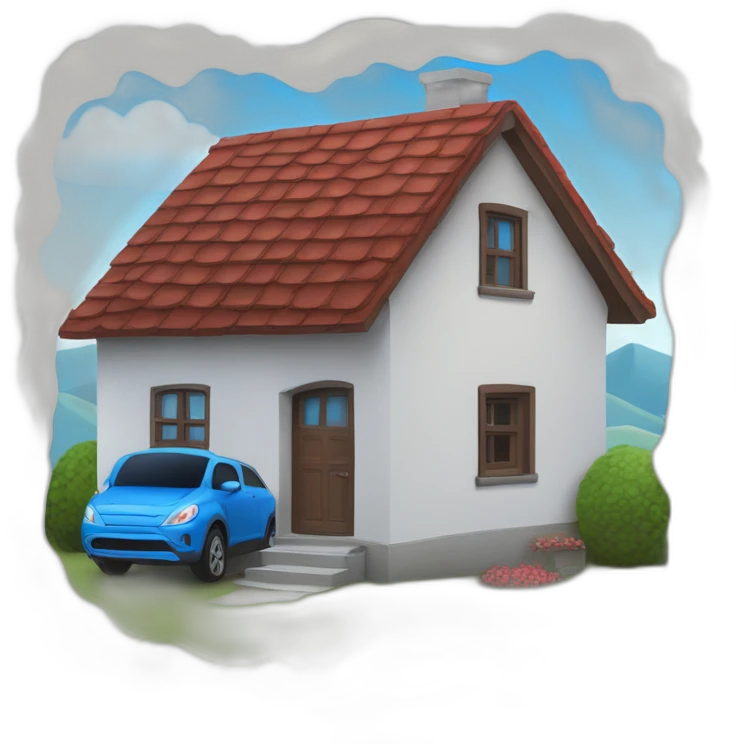 Une maison rouge avec un tout bleu et une femme brune qui sort de cette maison emoji
